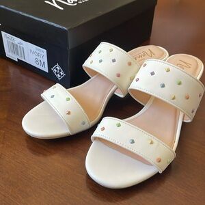 Nanette Lepore Ivory Drew Slide Sandals Size 8 Block Heel Pastel Studded